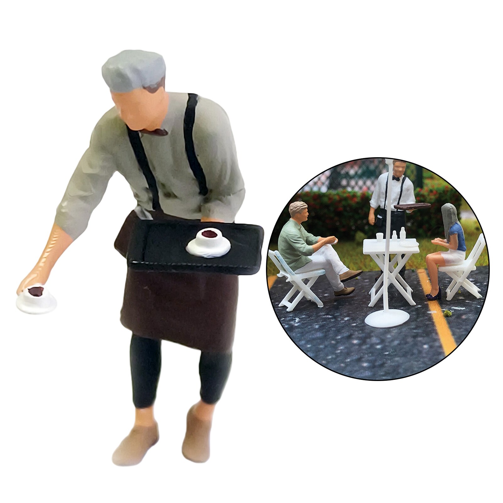 RM 1/64 Painted Mini Figure Waiter Waitress Manger Doll Miniature Street Scene Train Railway DIY Model Building Kits Diorama: Coffee Waiter Brown