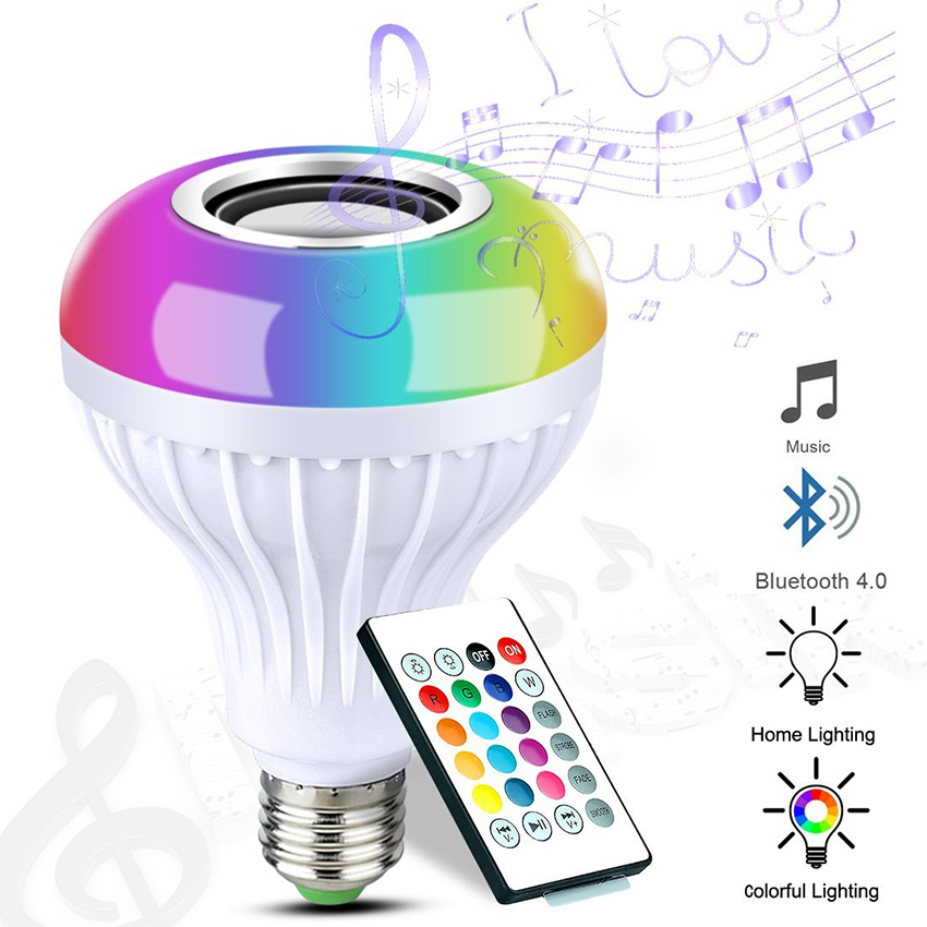 E27 Smart RGB RGBW Draadloze Bluetooth Speaker LED Lamp Licht 12 W Dimbare Muziek Led Lamp met 24 Toetsen Afstandsbediening controle