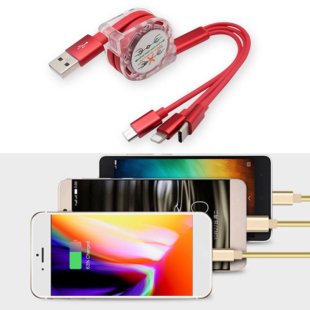 3 in 1 usb kabel til iphone samsung xiaomi multi hurtig opladning oplader usb type c type c micro usb kabel til mobiltelefon