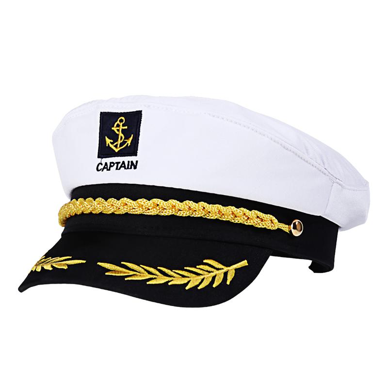 Voksen yacht båd skib sømand kaptajn kostume hat kasket marineblå marine admiral broderet kaptajn hat (hvid)