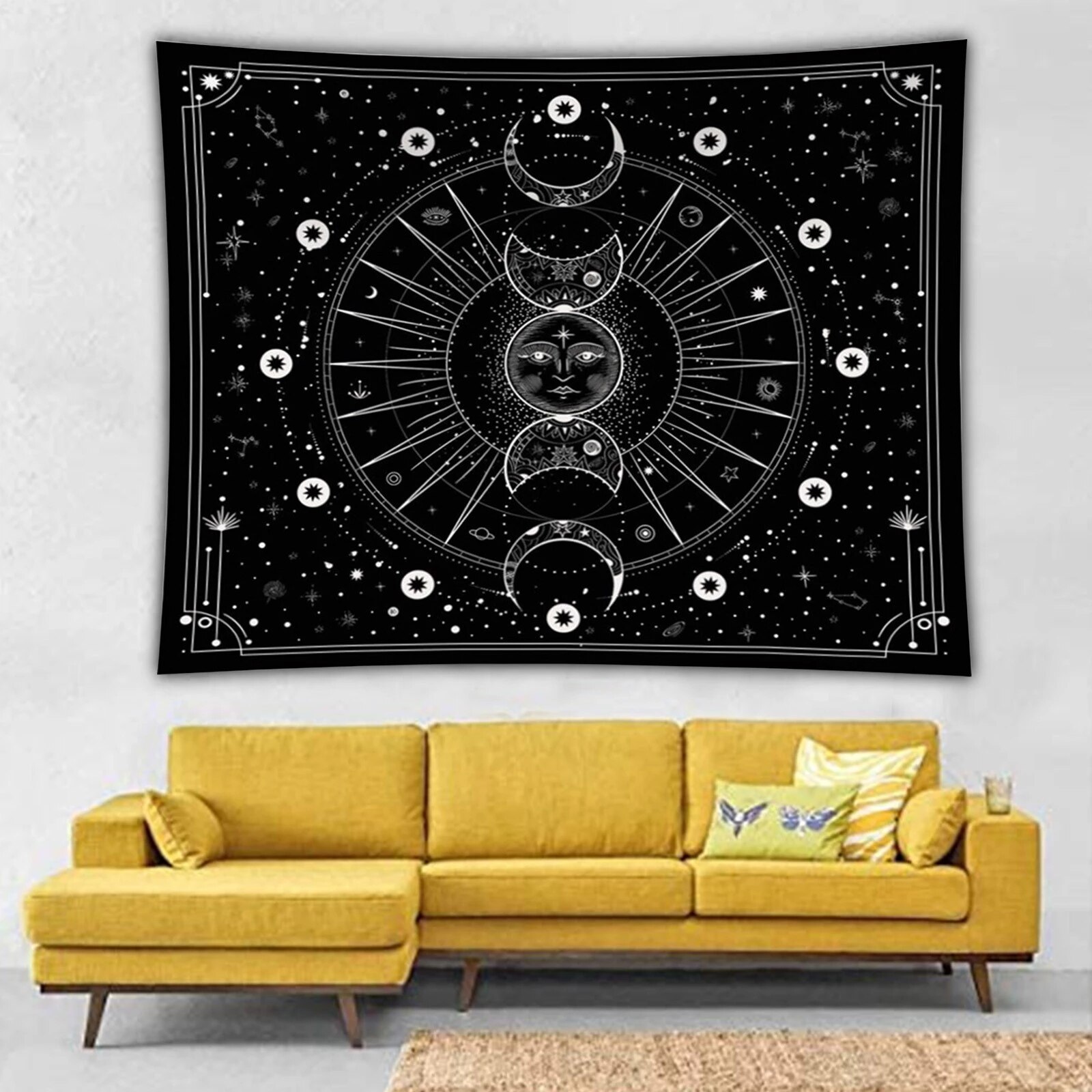 Moon phase Tapestry Latest Stars Space Psychedelic Black And White Wall Hangings Bedroom Home Wall Decoration house decor