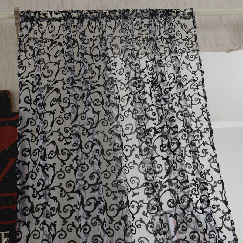 Pion blomma fönster gardiner dörr vardagsrum avdelare skira panel draperier halsdukar voile svart vit 95cm*200cm ~: Svart