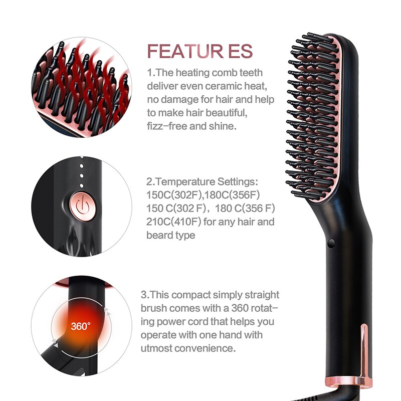 3 IN 1 Beard Hair Straightener Brushes Quick Hair Straightener Comb Ceramic Fast Heat Beard Straightening Iron Combs For Man