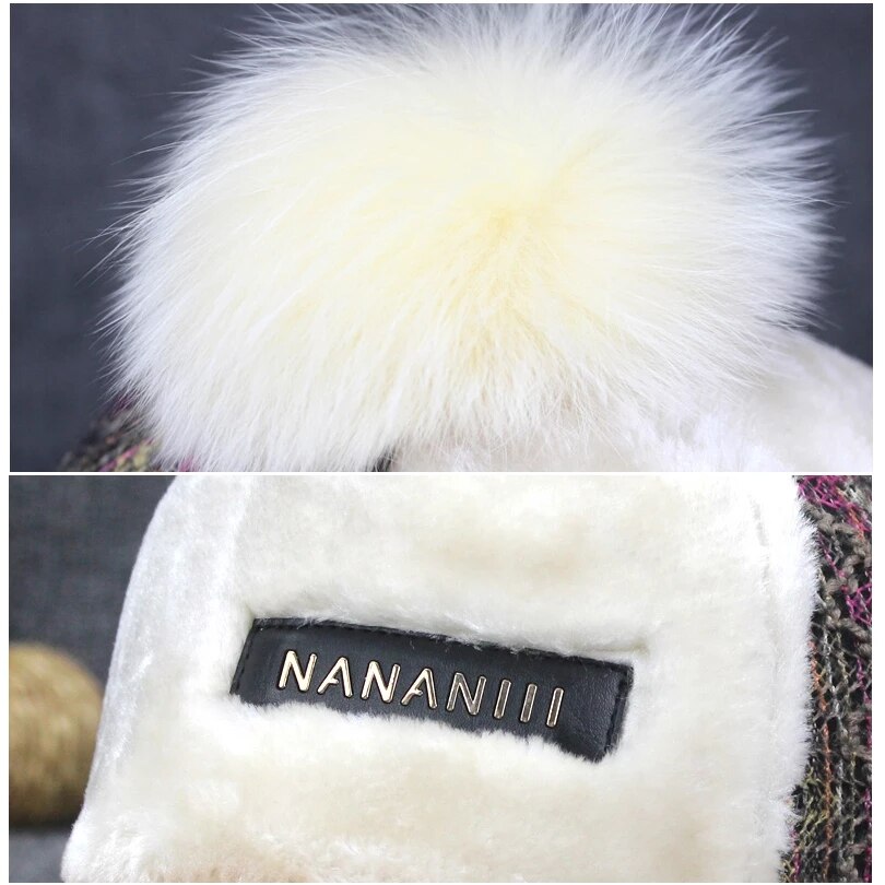 Winter Faux Cashmere Bomber Hat Women Earflap Caps Faux Fur Pompom Snow Hats Adjustable Bohemian Russian Ushanka