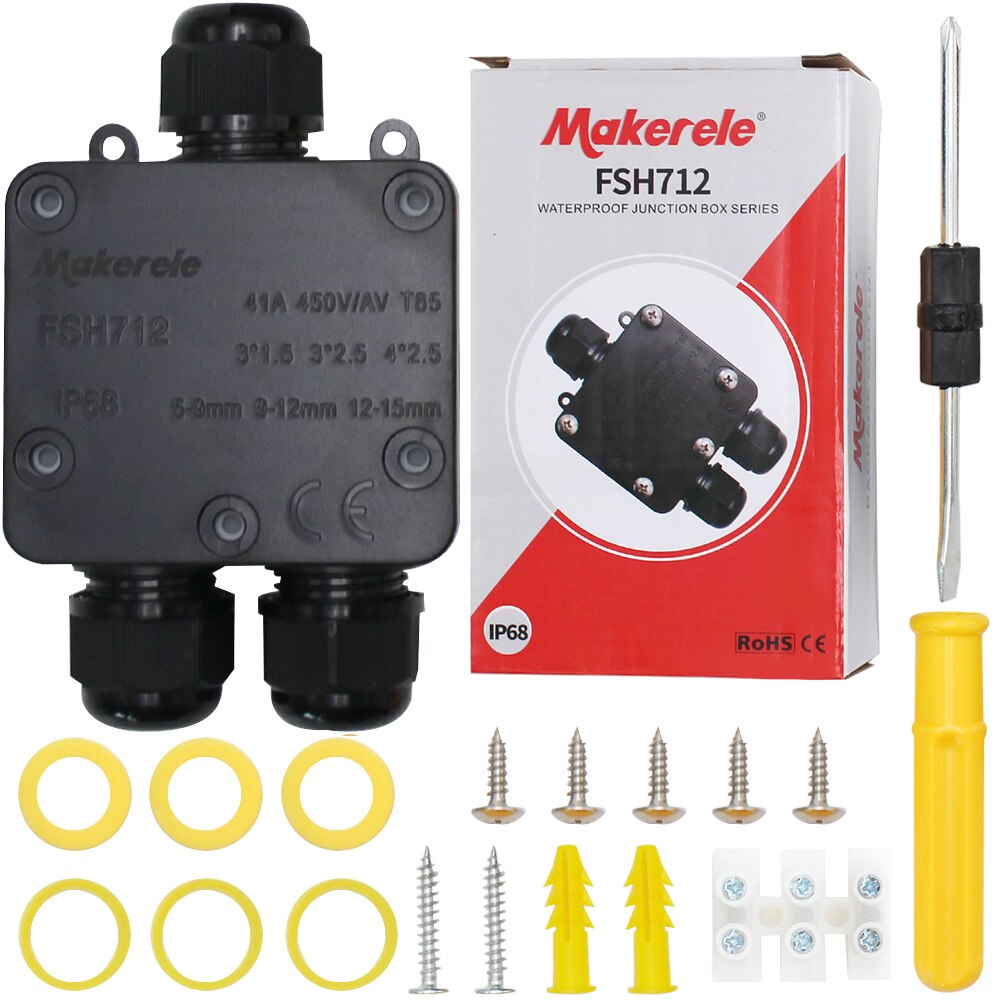 Makerele Waterproof Junction Box IP68 2 Way 450V 41A Plug Line M20 Coaxial Underground Electrical Wire Range 5 to 15mm
