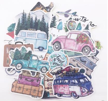 Pegatinas pintadas a mano para álbum de recortes, pegatinas de plantas, árboles, autobús, coche, vida lenta, diario, planificador feliz, decoración de etiquetas, paquete de pegatinas: TZ219-A