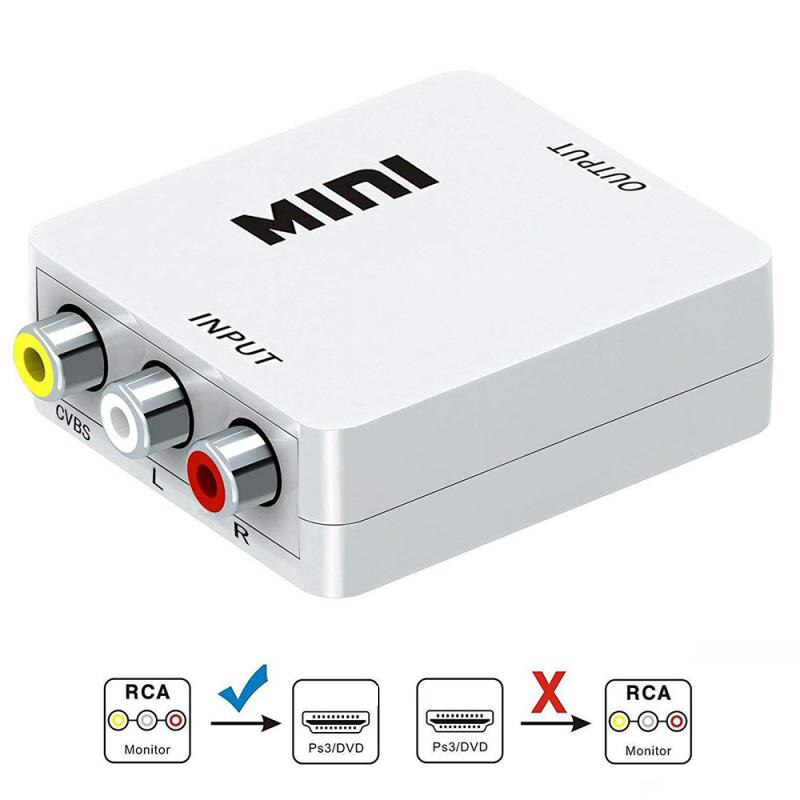 Composite AV Video Converter Adapter MINI HDMI-compatible to 3RCA CVBS for TV PS3 VHS VCR DVD Black