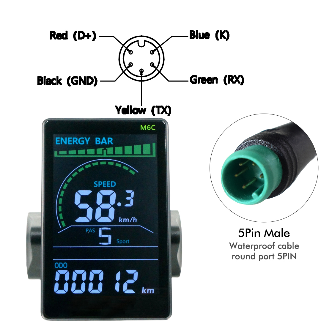 M6C 24V 36V 48V Elektrische Fiets LCD Display Meter Waterdicht E Scooter LCD Panel Kleurenscherm met USB Voor Mountain Elektrische Fiets: Light Grey