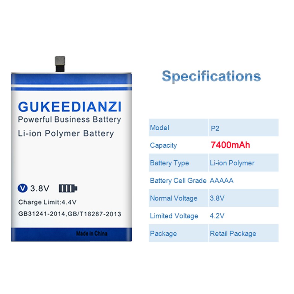 GUKEEDIANZI 7400mAh P 2 Replacement Battery For Blackview P2 / P2 Lite Mobile Phone Battery+Tracking Number