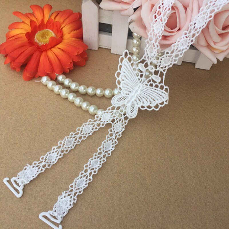 1pcs White&Black Lace Bra Straps Butterfly Flower Cross Back Lady Girl Bra Straps Decoration Shoulder Straps Necessary: White