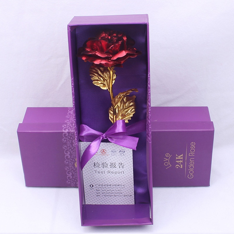 Rose Emulated Flower 24K Gold Foil Rose Valentine's Day Single Gold-plated Rose Bouquet Box Gold Foil Flower