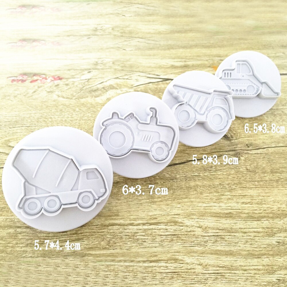 4Pcs/Set Fondant Vehicles Theme Trucks Cookie Cutter Tractor Cookie Plunger DIY Biscuit Molds Cake Mould Kitchen Baking Tools