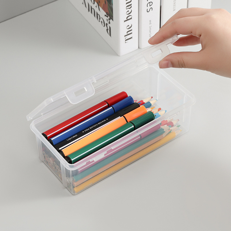 Estuches de organización de lápices, caja de almacenamiento de bolígrafos, organizador de oficina escolar, suministros de papelería simples, caja de plástico transparente para la escuela