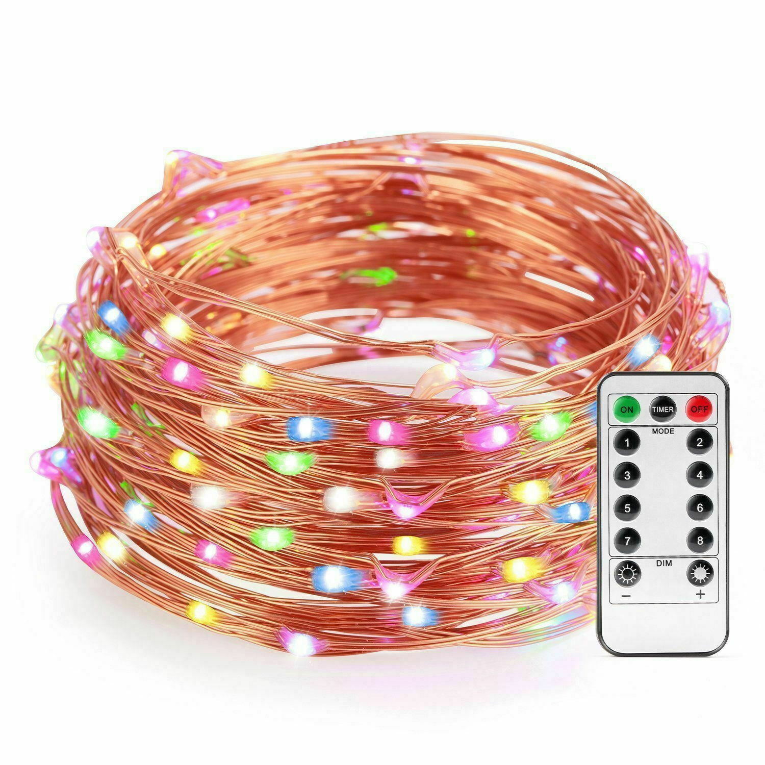 Fairy lights batteridrevne 5m 50 led lyskæder fjernbetjening timer glimtsnor lys 8 modes ildflue lys dekoration: Flerfarvet