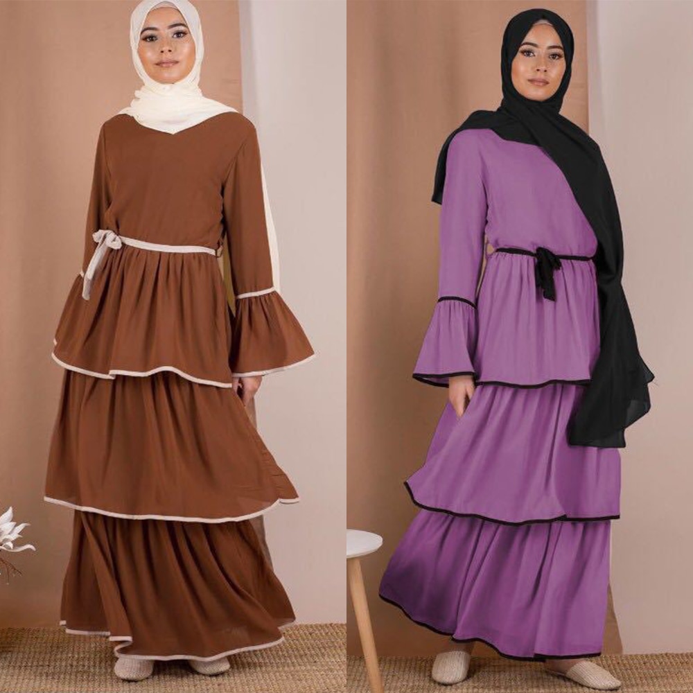 Muslim Dress Women Dubai Abaya Ruffles Full Sleeve Casual Ladies Islamic Clothes Moroccan Kaftan Long Maxi Dresses