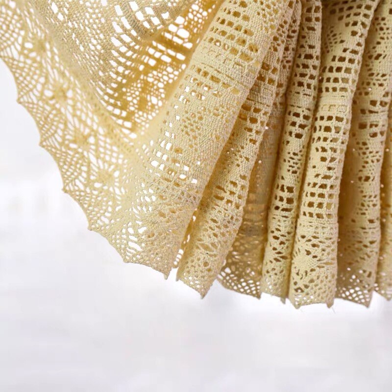 Rideau ballon crocheté en fil de coton beige fait main de style américain, rideau décoratif pour chambre à coucher/salon