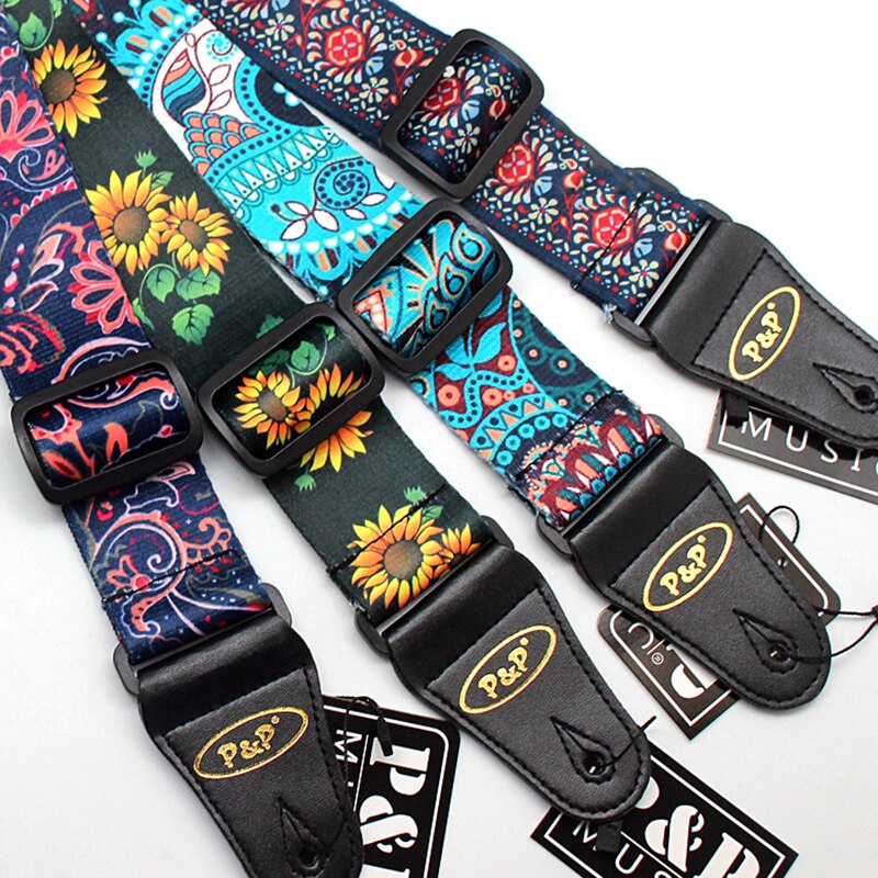 Gitarre Gedruckt Band PP Polyester Gitarre Gürtel Nationalen Blume Sonnenblumen Guitarra Gurt Musical Instrument Zubehör