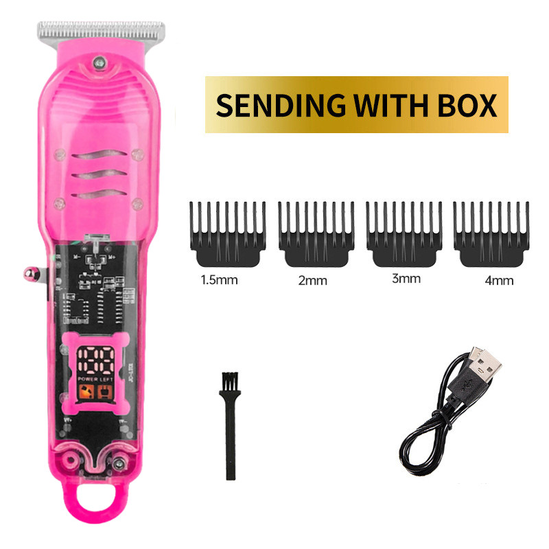 2023 Transparante Tondeuse Power Display Tondeuse Mannen Elektrisch Scheerapparaat Trimmer Voor Mannen Winkels In Brazilië: Roze
