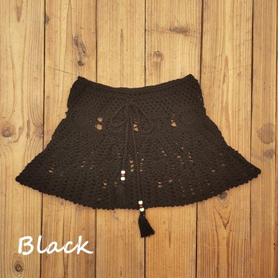 8 Color Hand Crochet Florens Skirt Women Sexy Beach cover up Skirt Boho Style elastic waistband: L / black