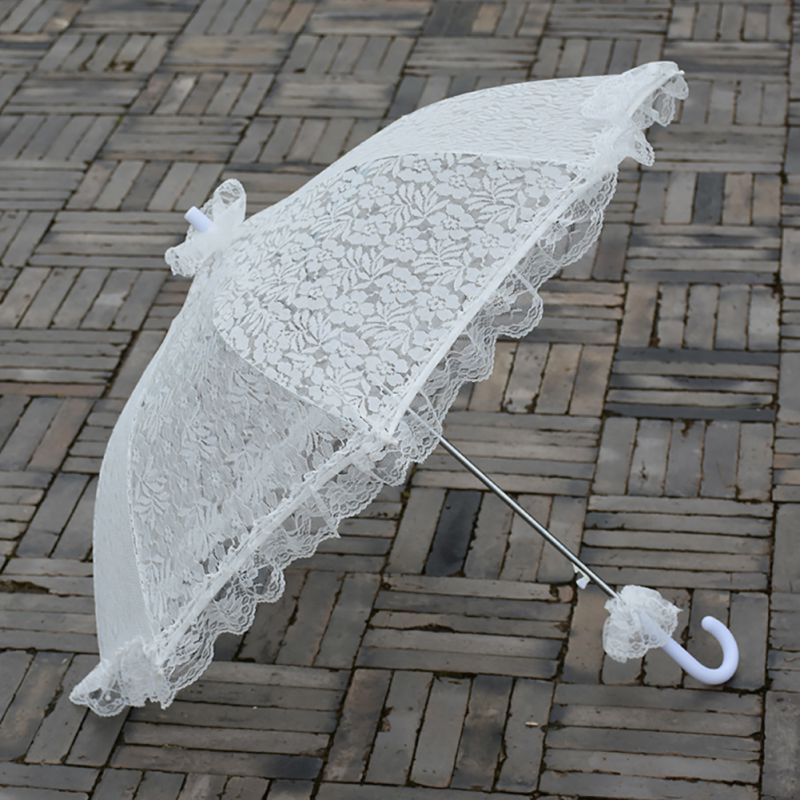 Geborduurde Kant Bruiloft Paraplu Handgemaakte Party Wedding White Bridal Lace Parasol Paraplu Prop Wit S/M/L