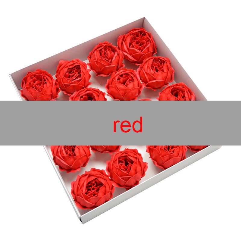 16 stk/æske 8cm sæbe pæon kunstig rose blomsterhoved sæbe blomsterhoved til valentinsdag kærlighed diy bryllup boligindretning: Rød