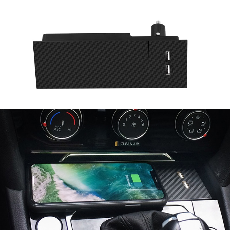 Für Volkswagen Arteon für passat b8 CC drahtlose telefon ladegerät leichter Adapter Dual usb Häfen schnelle ladung Kohlenstoff faser stil