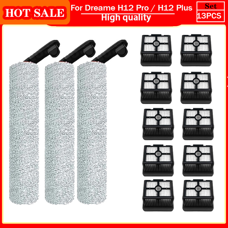 Dreame H12 Pro / H12 Plus/H13 pro plus Mix/M13 BETA Soft Brush Spare Parts Wet Dry Roller Hepa Filter Accessories: Burgundy