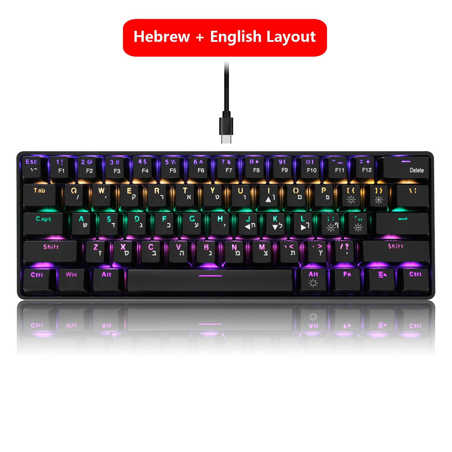RedThunder 60% Mechanical Gaming Keyboard,Blue Switch,61 Keys Wired Keyboard, Rainbow RGB Backlight for PC Mac Gamer（Black）: IS Layout / Blue Switch