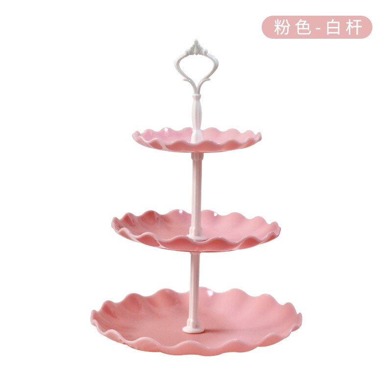 3 Layer Removable Buffet Display Stand Wedding Party Supplies Table Decoration Plastic Food Dessert Candy Fruit Tray for Home: Pink
