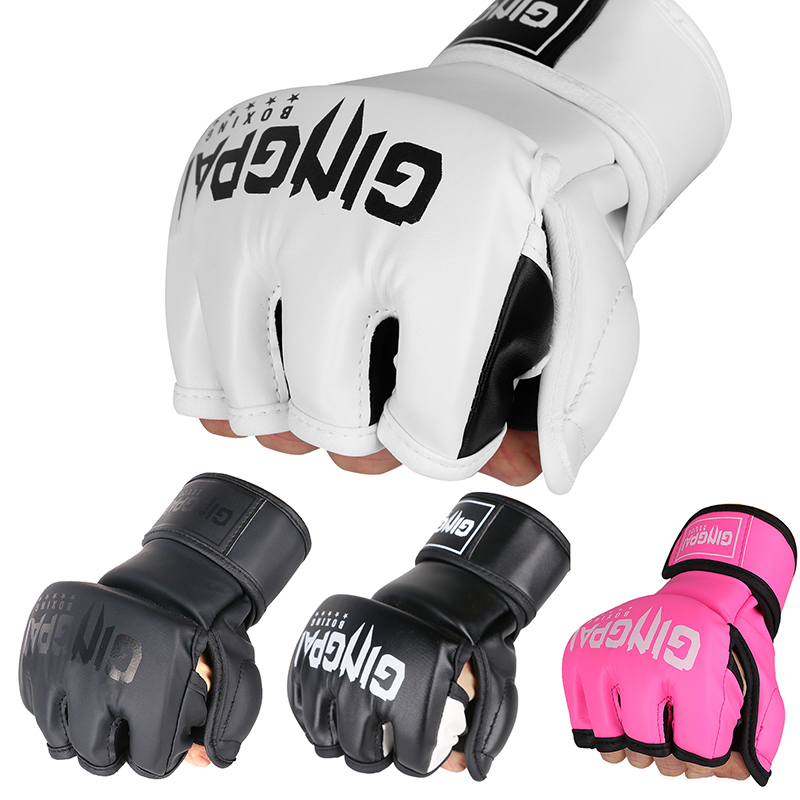 Medias manoplas MMA Fighting Kick Boxing guantes, bolsa pesada de boxeo sin dedos con guantes acolchados para Kickboxing Sparring Muay Thai
