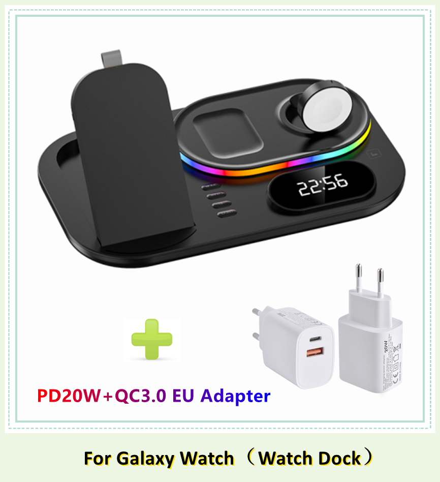 Galaxy Watch RGB 30W Wireless Charger Dock Qi 4 in 1 Charging Station Compatible with Apple Airpods iPhone Samsung S21 Note 20: Black Galaxy EU Plug