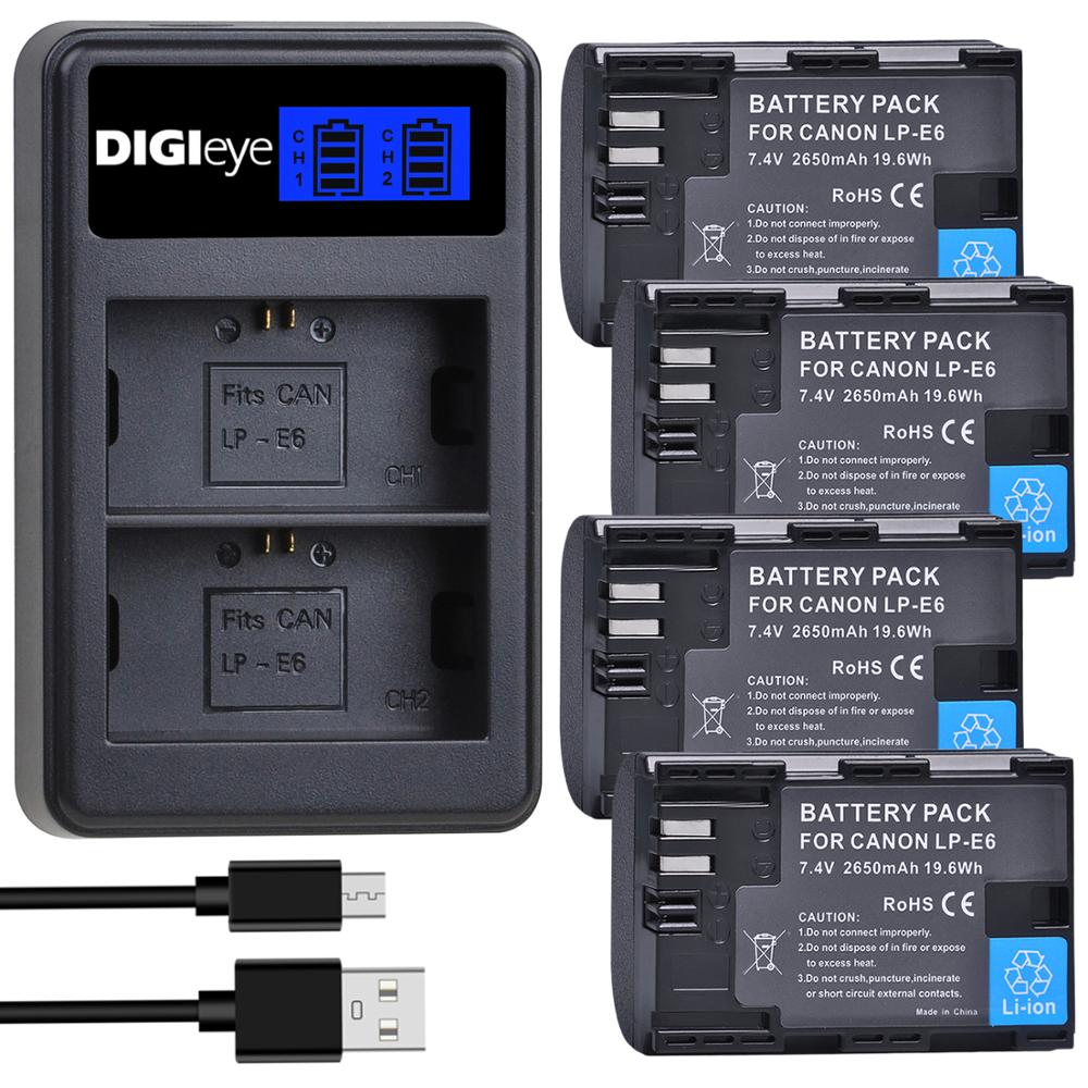 4 Uds 2650mAh LP-E6 LP-E6N batería + LCD cargador Dual para Canon EOS 5D Mark II 5D Mark III 5DS 5DS R 6D 6D 7D 7D 80D cámaras