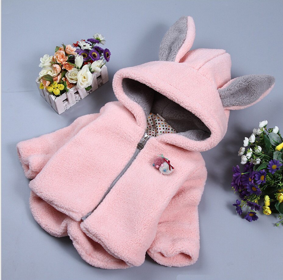Mudipanda Baby Meisje Winter Jas Mode Wollen Jas Cartoon Konijn Oren Hooded Thicken Warm Lam Pluche Baby Uitloper: Roze / 9m
