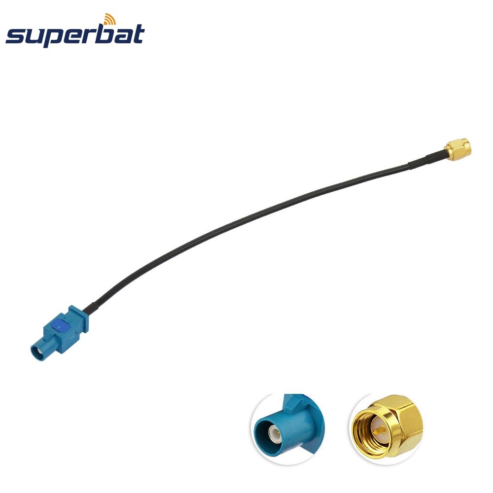 Superbat Coaxial Z enchufe de fakra macho largo Conector recto a SMA macho Cable espiral RF montaje Cable RG174 Radio TV 20cm 8"