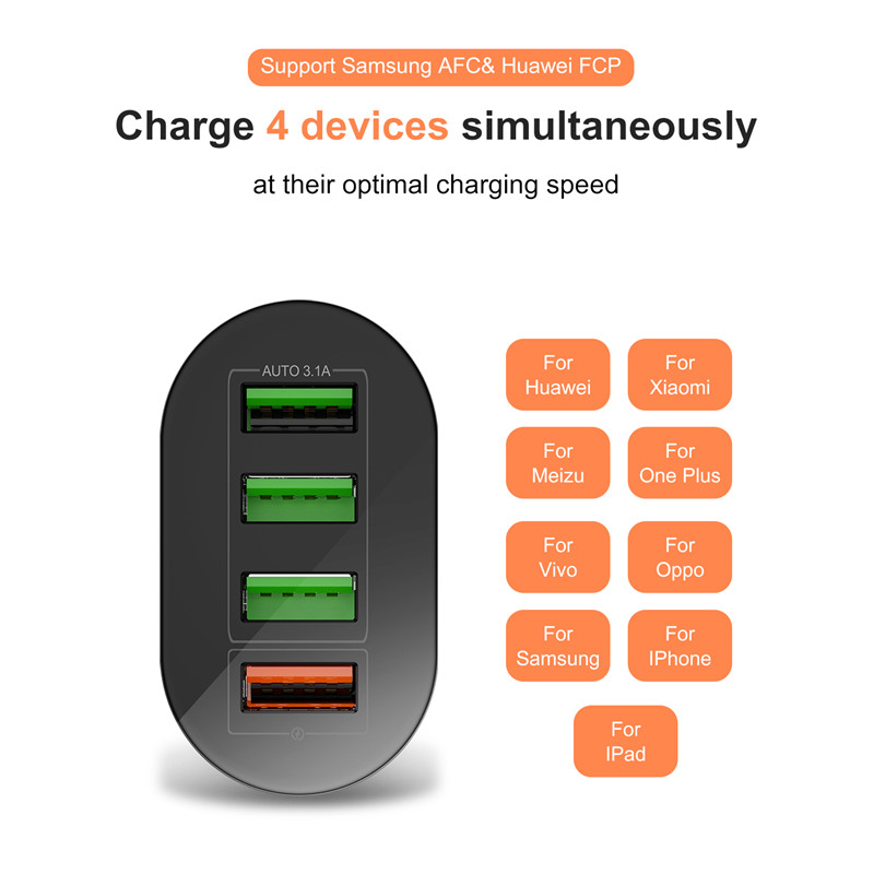 Uslion carga rápida 3.0 usb carregador 4 portas de carregamento rápido parede carregador do telefone móvel adaptador universal para iphone samsung xiaomi