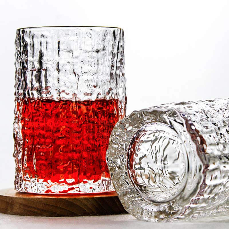 2Pcs Japanese Wine Glass Bark Pattern Beer Glass Vodka Whisky Cup Home Transparent Milk Juice Coffee Glass Cup