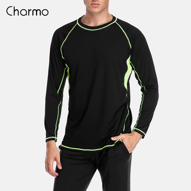 Charmo mænds rashguard dry-fit korte skjorter mænd dykkertrøje uv-beskyttelse udslæt vagt top upf 50+  surfingdragter strandtøj: Bla / Xl
