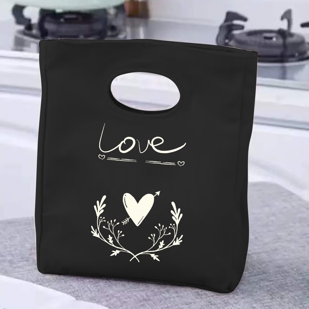 Lunch Bag Handle Insulation Cooler Bag Lunch Box Picnic Travel Portable Food Storage White Picture Printed Thermal Food Bag: army green