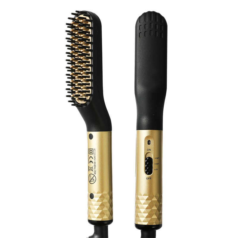 Electric Beard Heated Brush Kit Hair Straightener Straightening Men Quick Styler Beard Comb Electric Comb For Hair: Gold / US