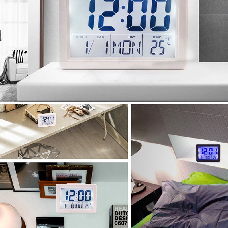 Sound Control LED Alarm Clock Electronic Clock Large LCD Screen Digital Perpetual Calendar Temperature Display Night light 1PC