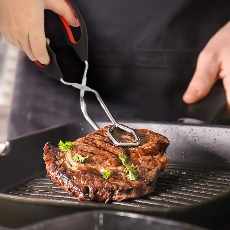 3 Größen Grill-Scherenzange, rutschfest, für gegrillte Lebensmittel, Brotzange, Metall, Grill-Backclip mit langem Griff, Küchen- und Kochzubehör
