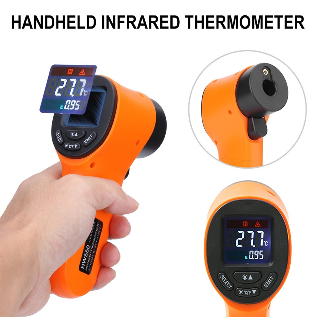 Termómetro infrarrojo manual HW550 temperatura-50 ~ 550 °C termómetro infrarrojo LCD sin contacto cocina Sensor termómetro Digital en existencia