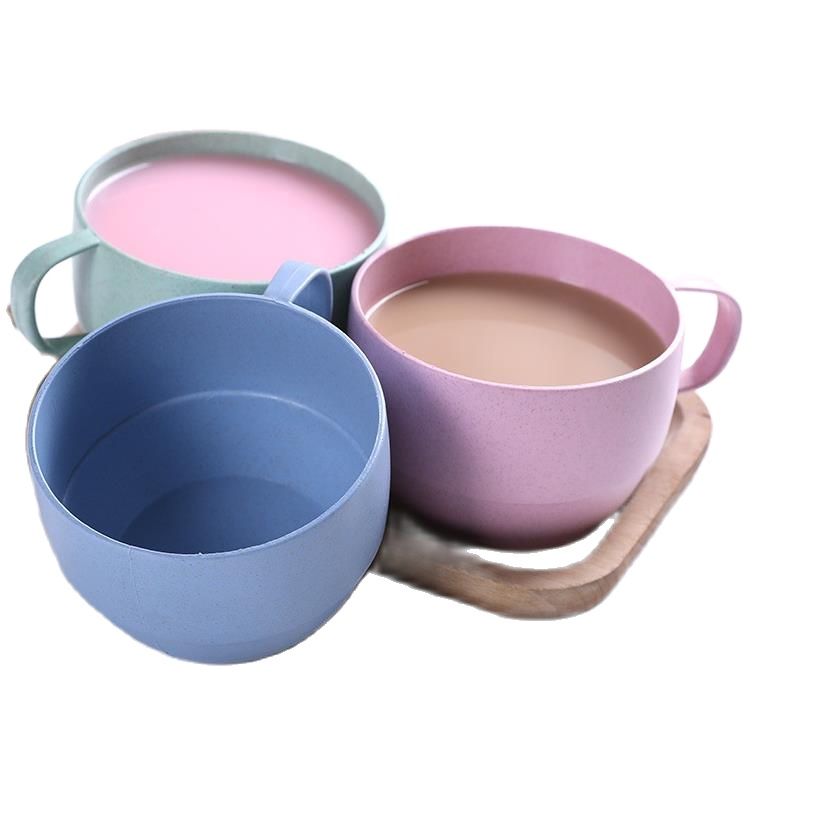 Tasse à café au lait en paille de blé écologique, tasse de petit-déjeuner biodégradable, tasse à thé avec poignée en ruban simple et unie