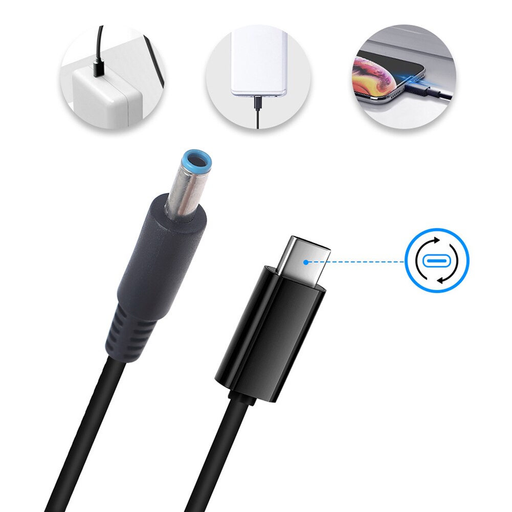 Usb-typ-c-pd-ladegerät, laptop-netzteil, konverter,  to 4.5 x 3.0 dc klinkenstecker, ladekabel, 65w x 20v 3a  hp 1.5m