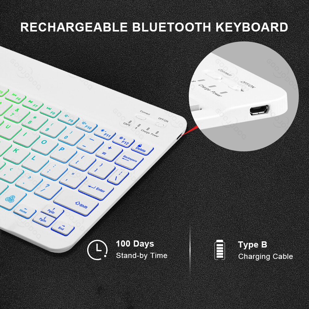 10inch Rainbow Backlit Keyboard For iPad Phone Tablet Bluetooth Keyboard For IOS Android Windows Wireless Keyboard and Mouse Set