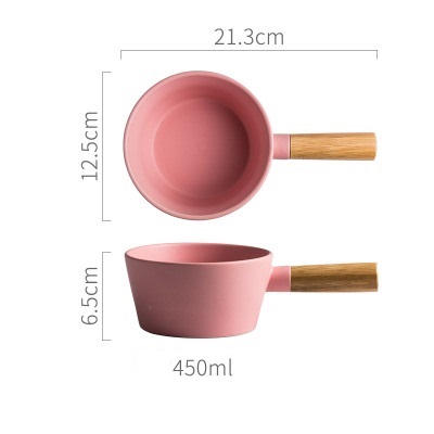 Nordic Salad Bowl Dessert Cup Soup Bowl Wooden Handle 450ml Oat Meal Breakfast Yogurt Bowl Ins: 1pc pink