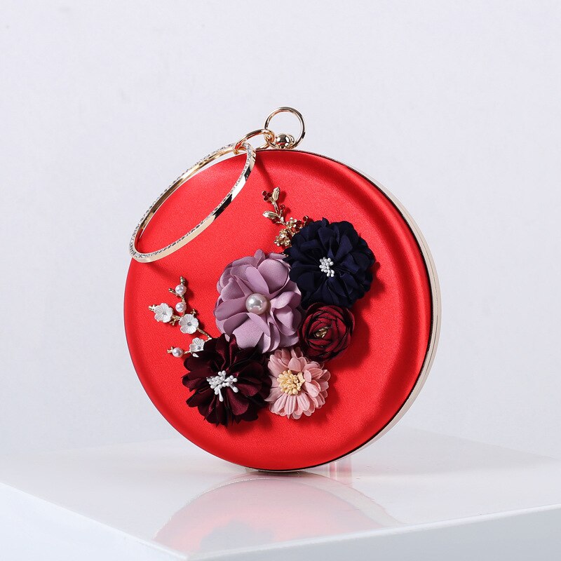 Bloemen dinertas oksel ronde hand-in-hand avondtas hanfu tas ingelegde tas kristallen avondtassen portemonnee handtassen schooltassen: Rood