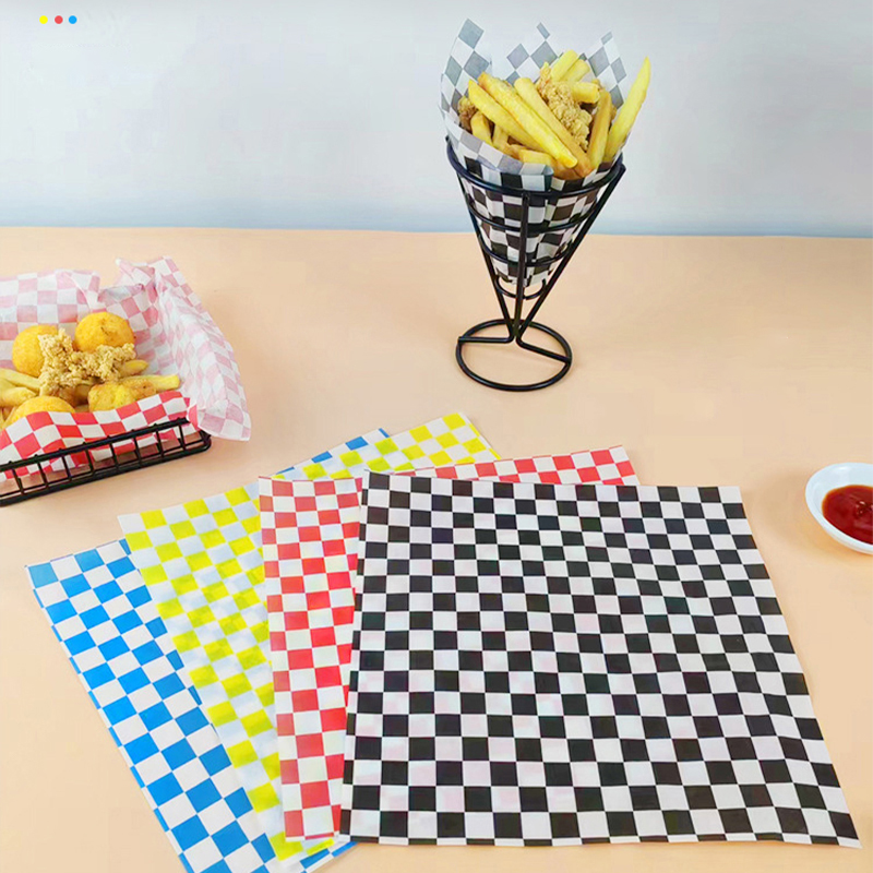 100 morceaux de papier absorbant pour sandwichs, hamburgers, frites, emballages alimentaires, tapis en assiettes, papier ciré et papier de cuisson, papier à l'huile