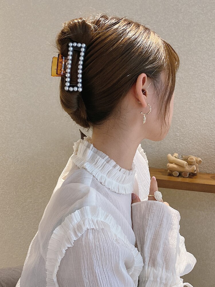 Hangzhi 2020 novo vintage grandes garras de cabelo pérola marrom acrílico lavagem rabo de cavalo titular grampos de cabelo para acessórios de cabelo feminino