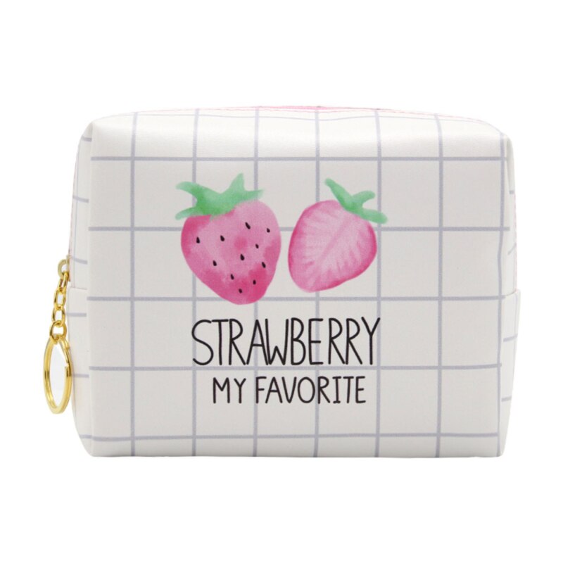 Trousse de toilette coréenne à motif fraise, grande capacité, exquise, rangement, petite, fraîche et douce, avec boucle en métal, trousse de toilette portable